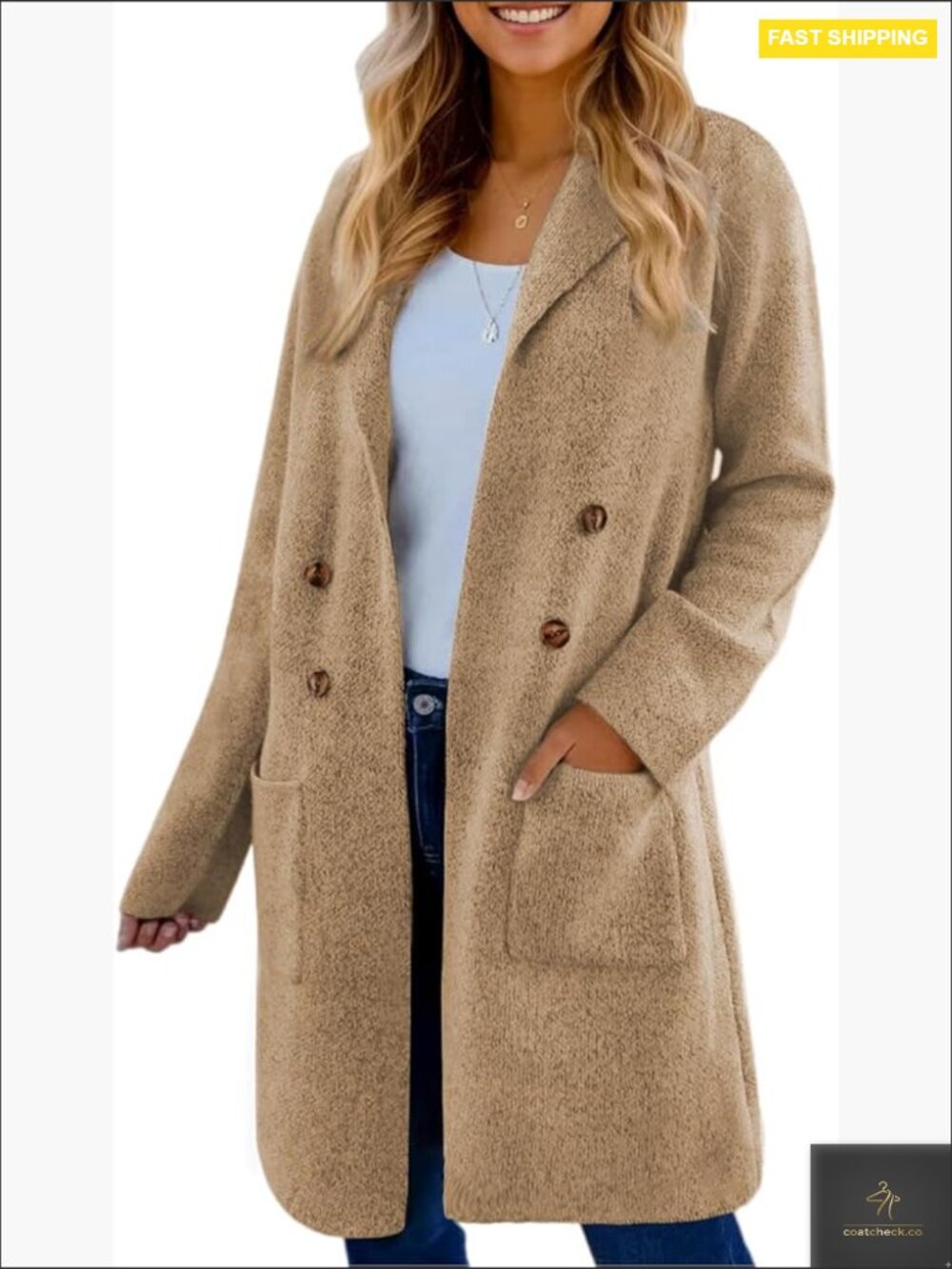 Long Cardigan Sweater Knit Jacket Dressy Coatigan Open Front Notch Lapel Pockets